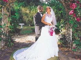 tropical garden ceremony bride groom