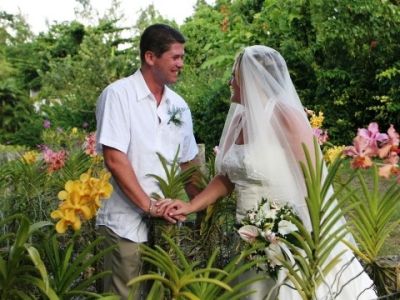 tropical garden ceremony bride groom