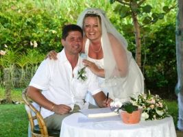 tropical garden ceremony bride groom
