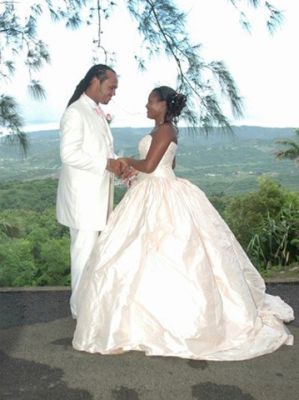 tropical garden ceremony bride groom