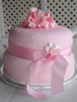 wedding cake tiered cake pink fondant and hibiscus flowers